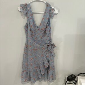 Elegant Asymmetrical Floral Dress in Light Blue